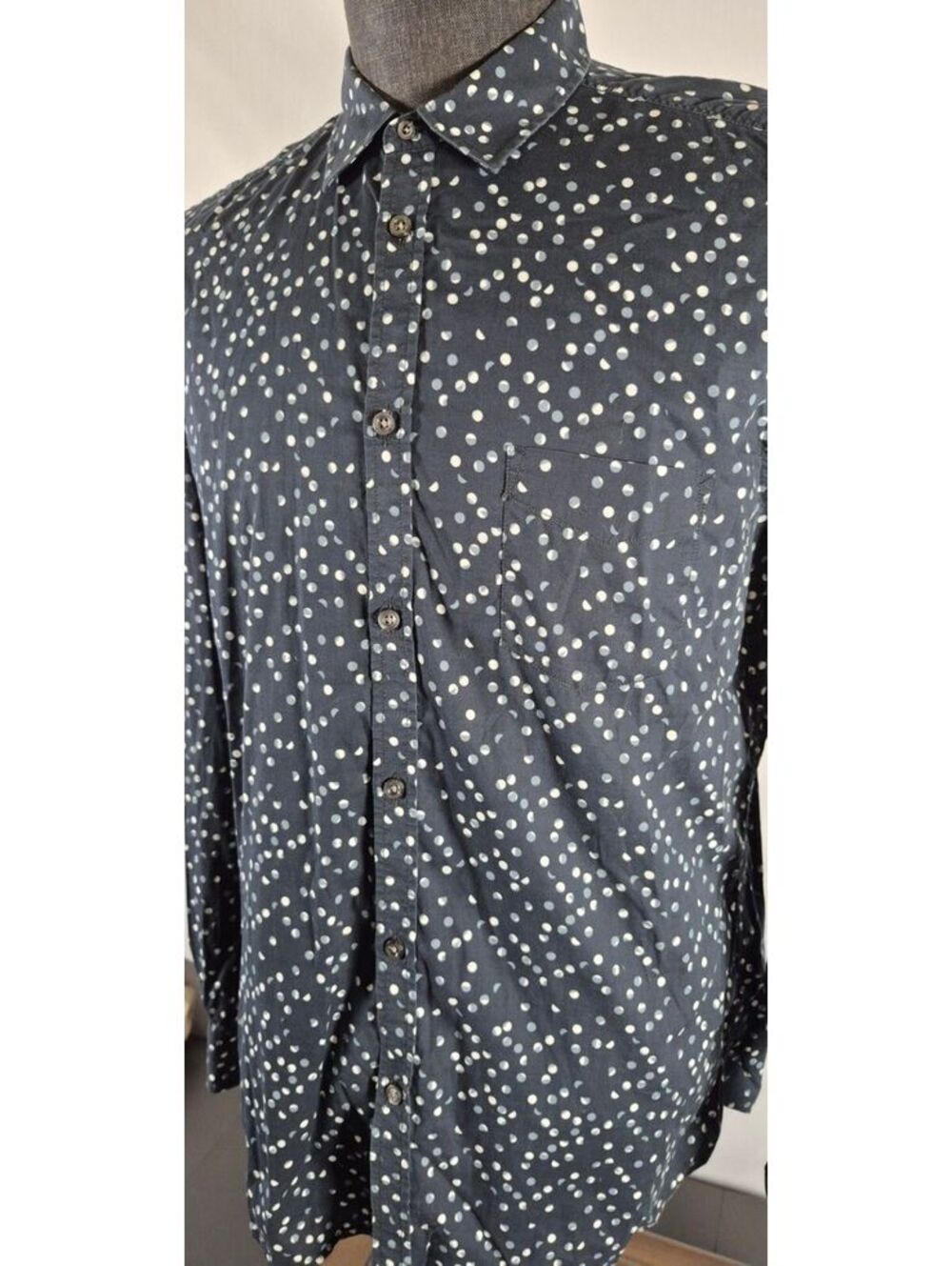Diesel Industry XL Navy Dot Print Cotton Button Up Shirt
